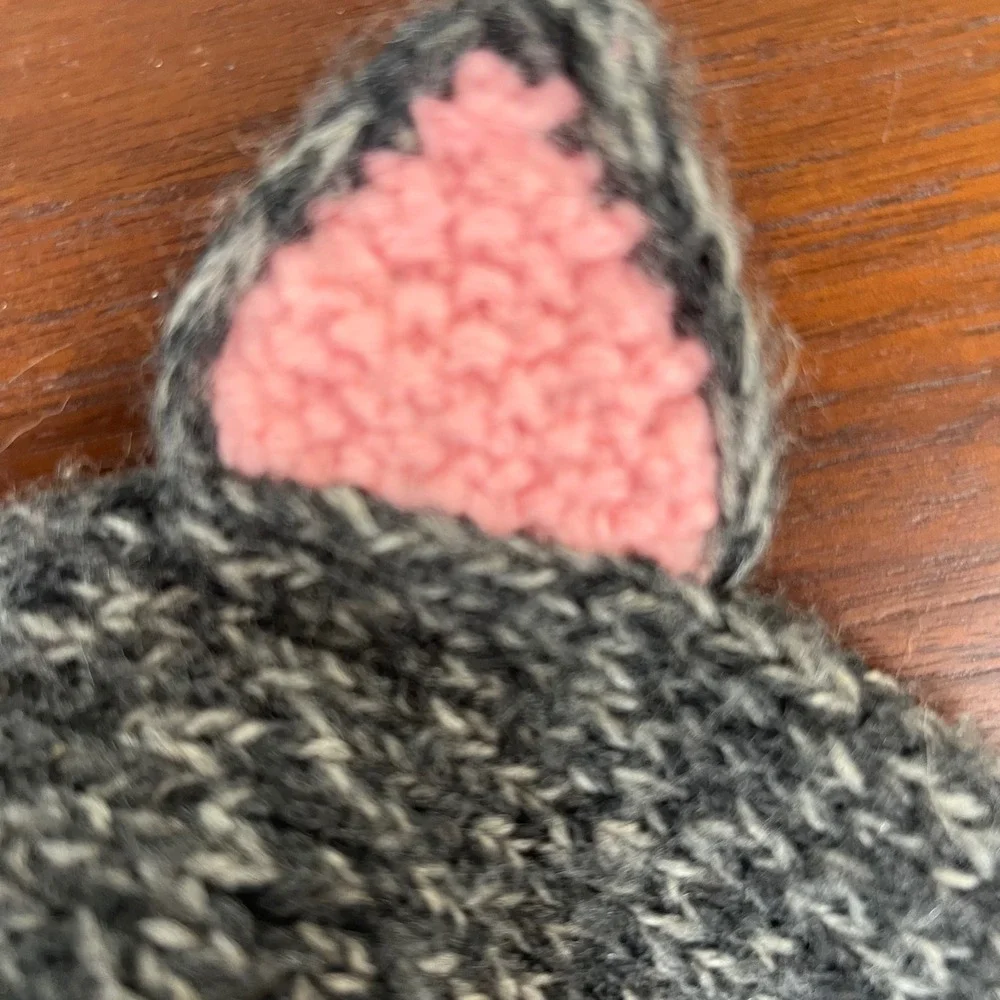 Andes Gifts Kids Cat Earflap Beanie Alpaca Blend Grey Pink Pom Pom Hat Peru